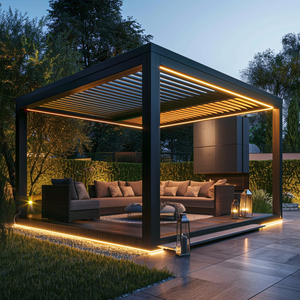 Custom Size Outdoor Bioclimatic Pergola Waterproof Windproof Motorized Aluminum Powder Coated Gazebo LED Optional